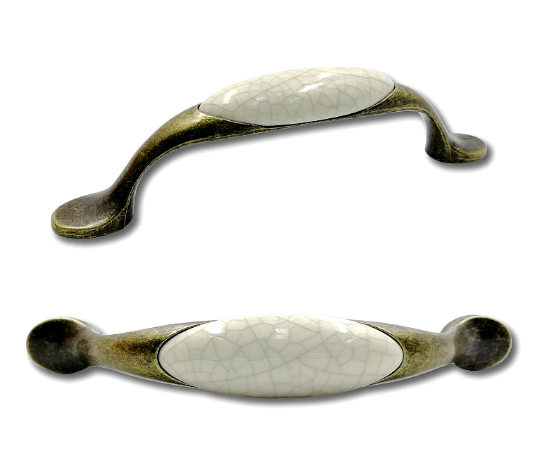 62144-úchytka 96mm staromosaz porcelán popraskaný