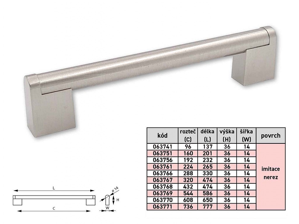 63767 úchytka ALENA rozteč 320mm imitace NEREZ
