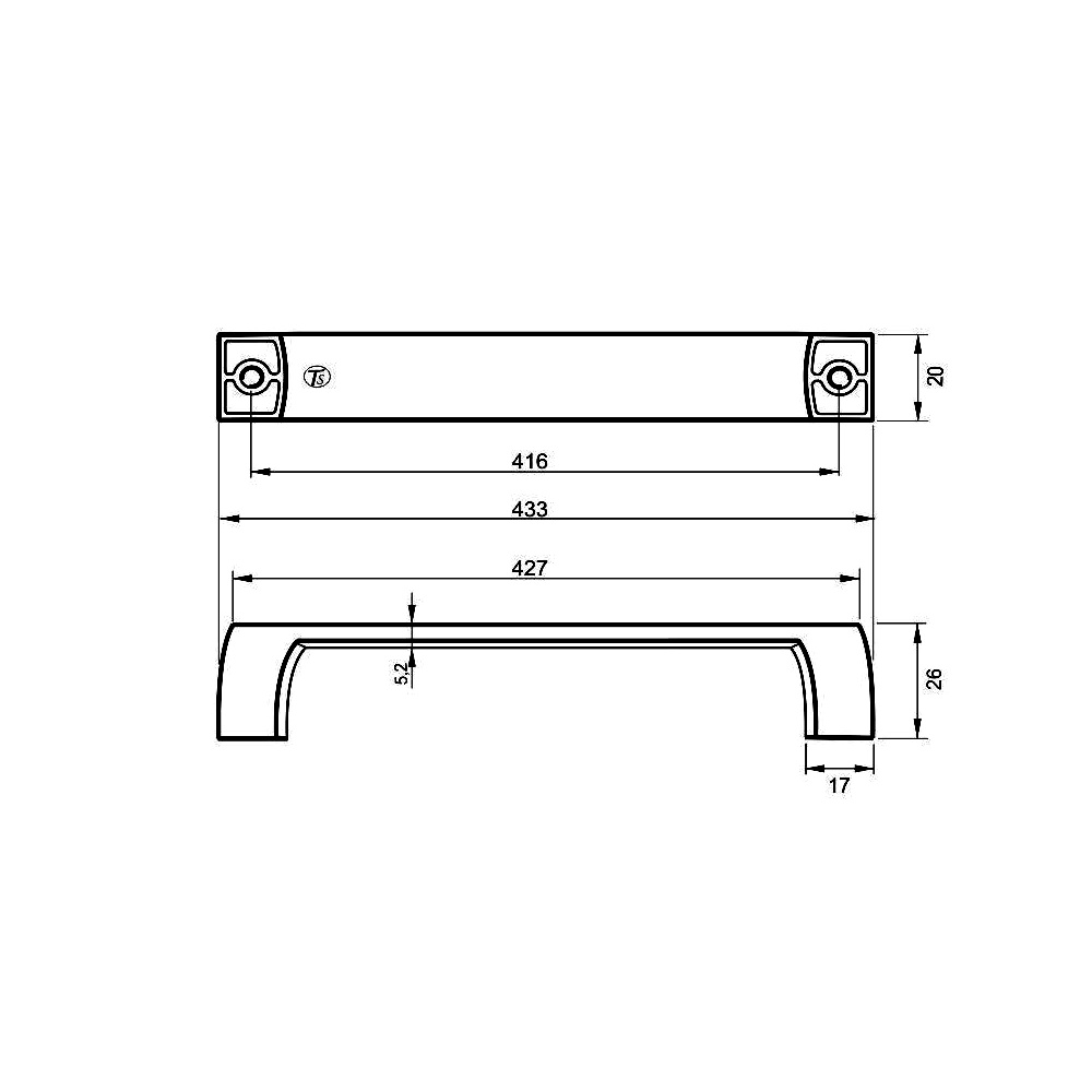 770110 úchytka JAKUB rozteč 416mm broušený nikl