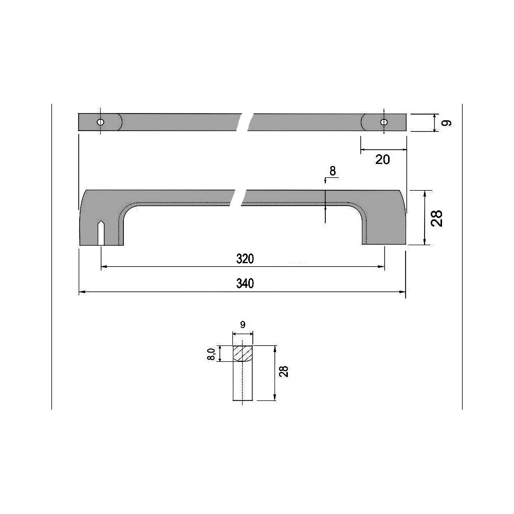 770438 úchytka  CELKA rozteč 320mm černý lak