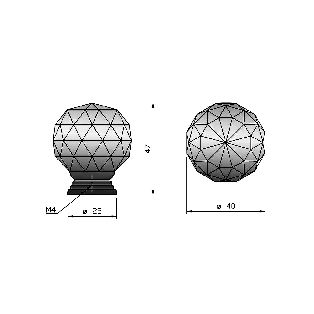 91009 knopka 40mm, křišťál lesklý chrom