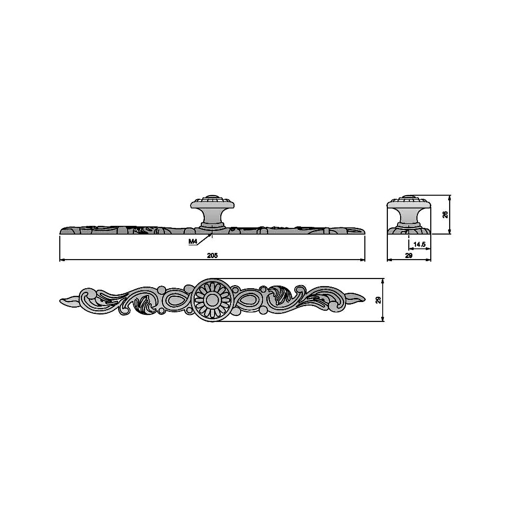 91082 knopka 29mm se štítem 205mm,rustikální, st