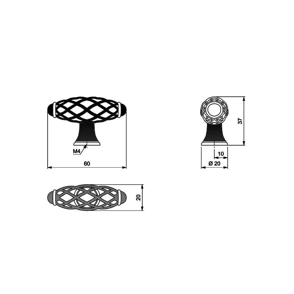 91103 knopka dutá 20x60mm, staromosaz